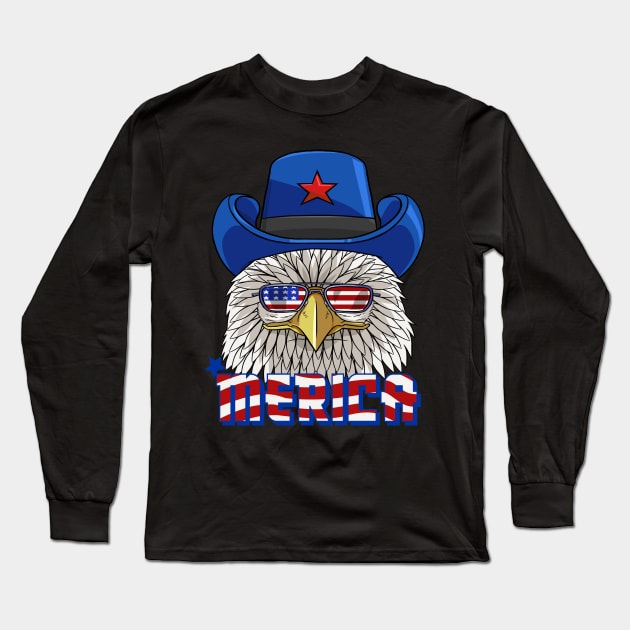 Merica Bald Eagle 4th Of July Long Sleeve T-Shirt by Noseking